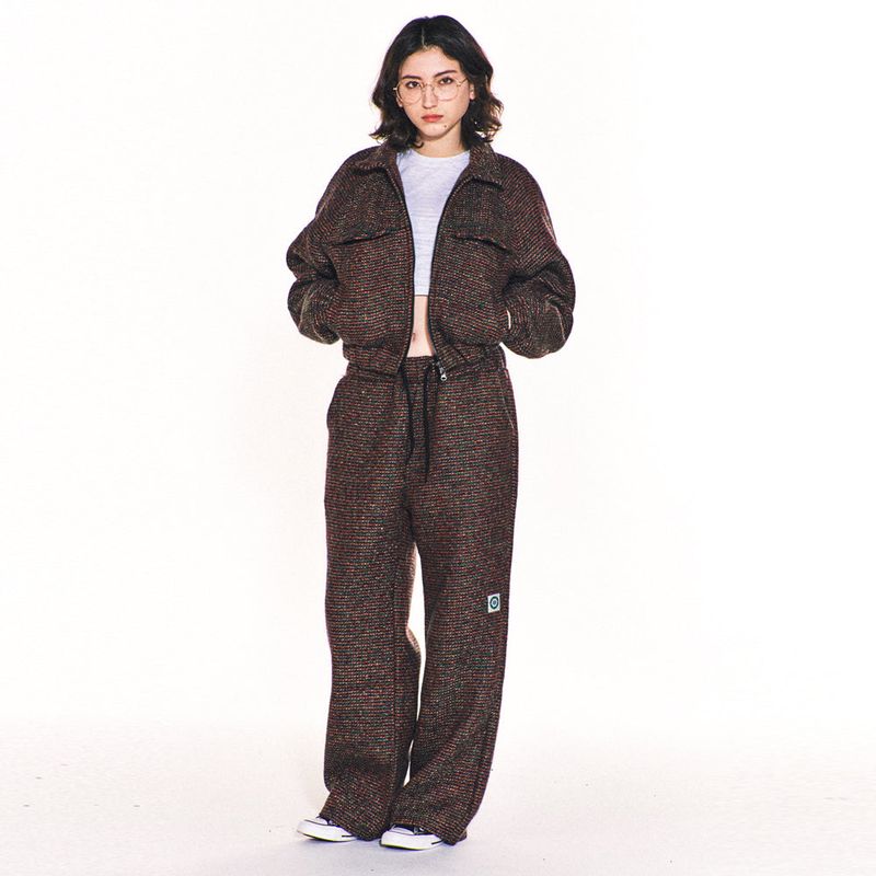 AVRIL TWEED WIDE LONG PANTS (GREEN)