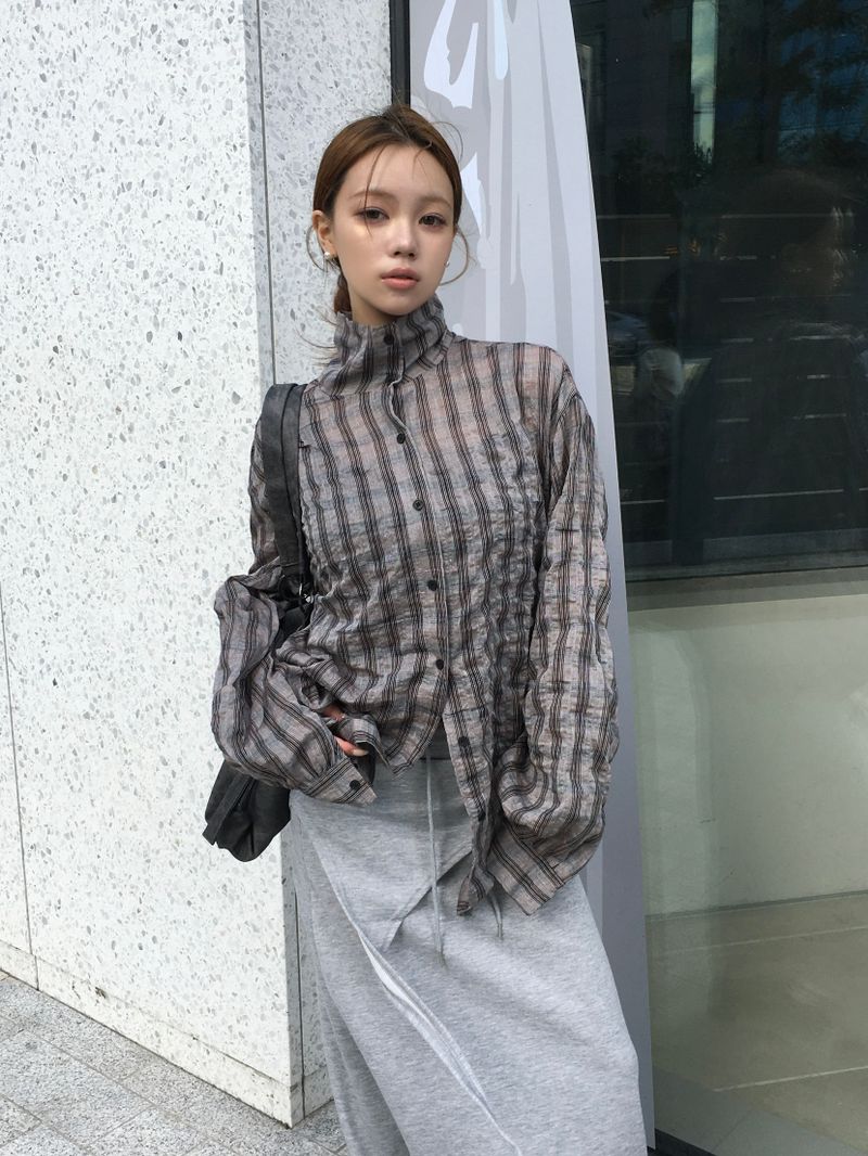 Hyper High-Neck Over Check Shirt (2c)