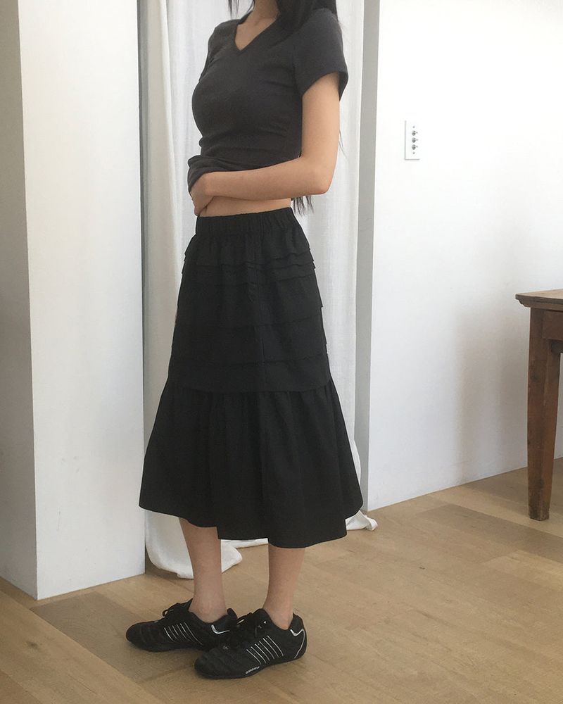 Mire Slit Tiered Midi Skirt