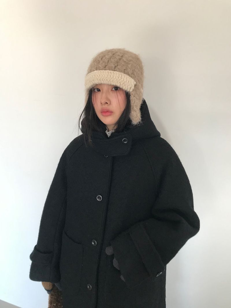 [MD Pick]Fine wool hooded half coat (2color)