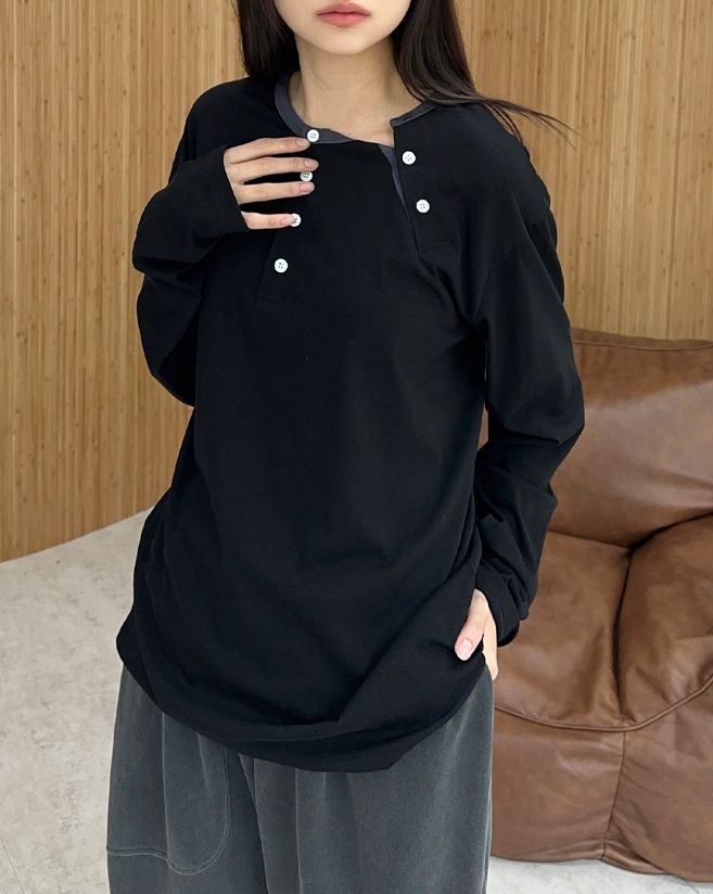 Saren Double Henley Neck Long Sleeve