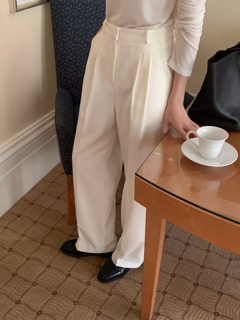 luch wool pintuck wide slacks