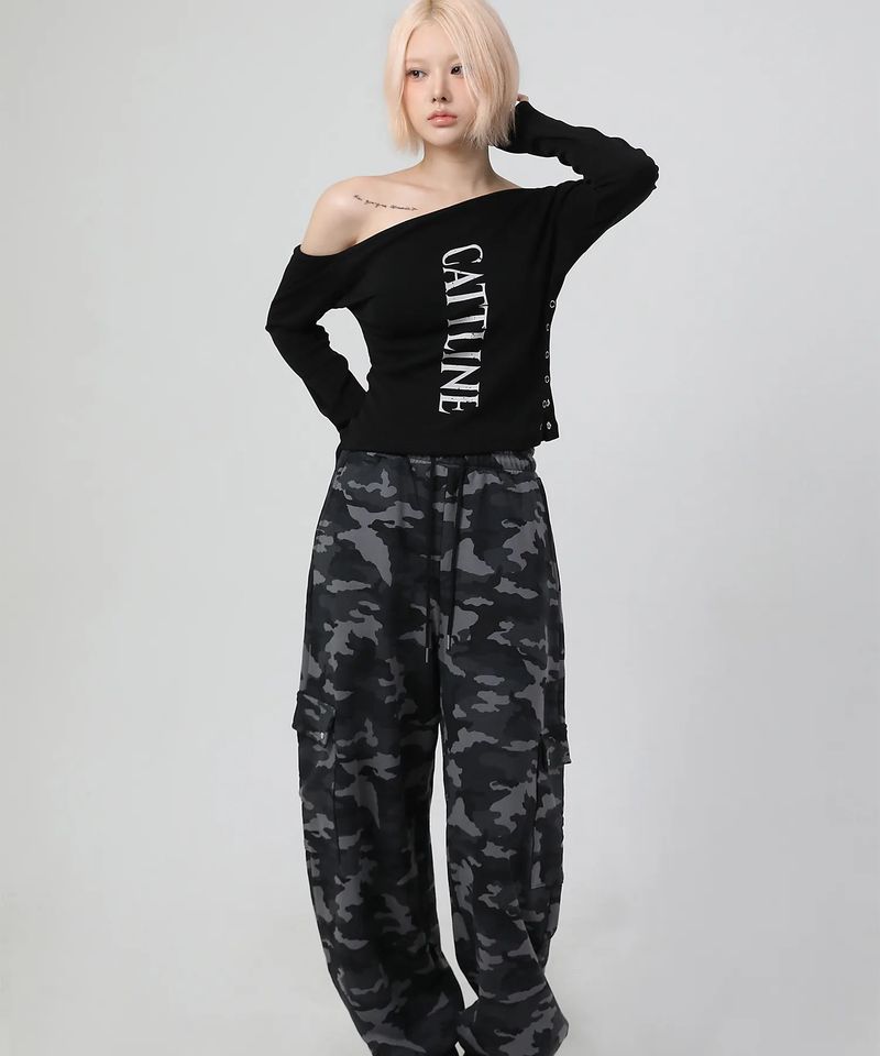 One Shoulder Logo Snap T-shirt_black
