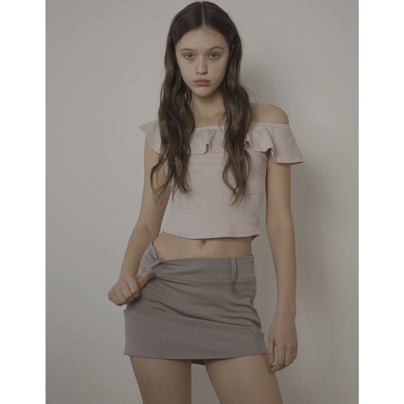 BELT MINI SKIRT-ASH BEIGE