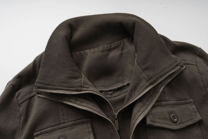 Brown Pocket High-Neck Zip-Up Jacket