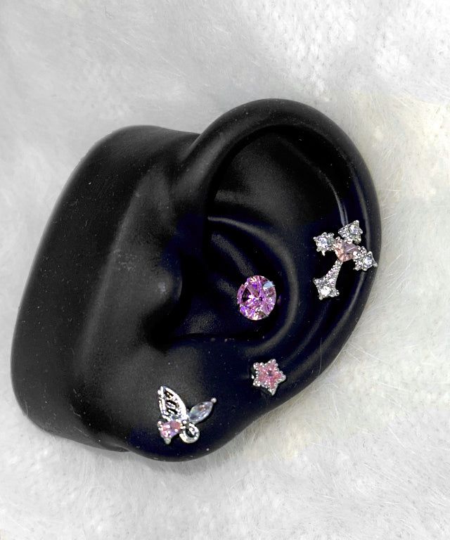 Pink Butterfly Cross Star Cubic Pierce 4 Set