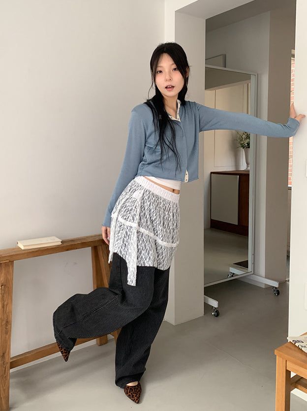 LACE UNBAL LAYERED SKIRT (2C)