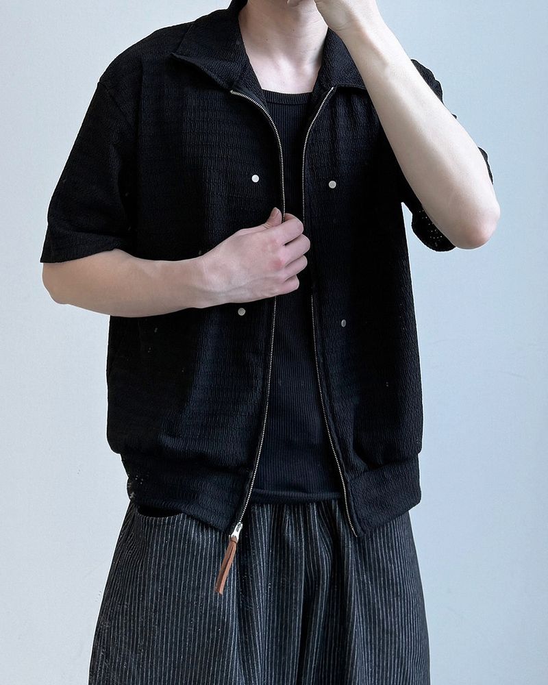 Rivet Knit Zip-Up Cardigan