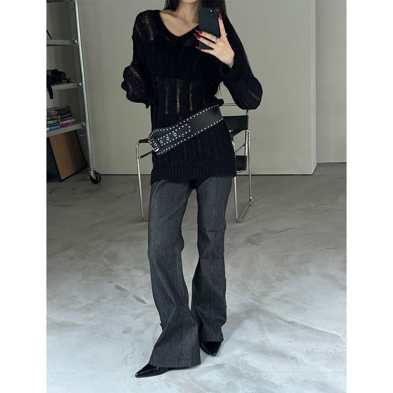 Slit button boots cut pants(2color)