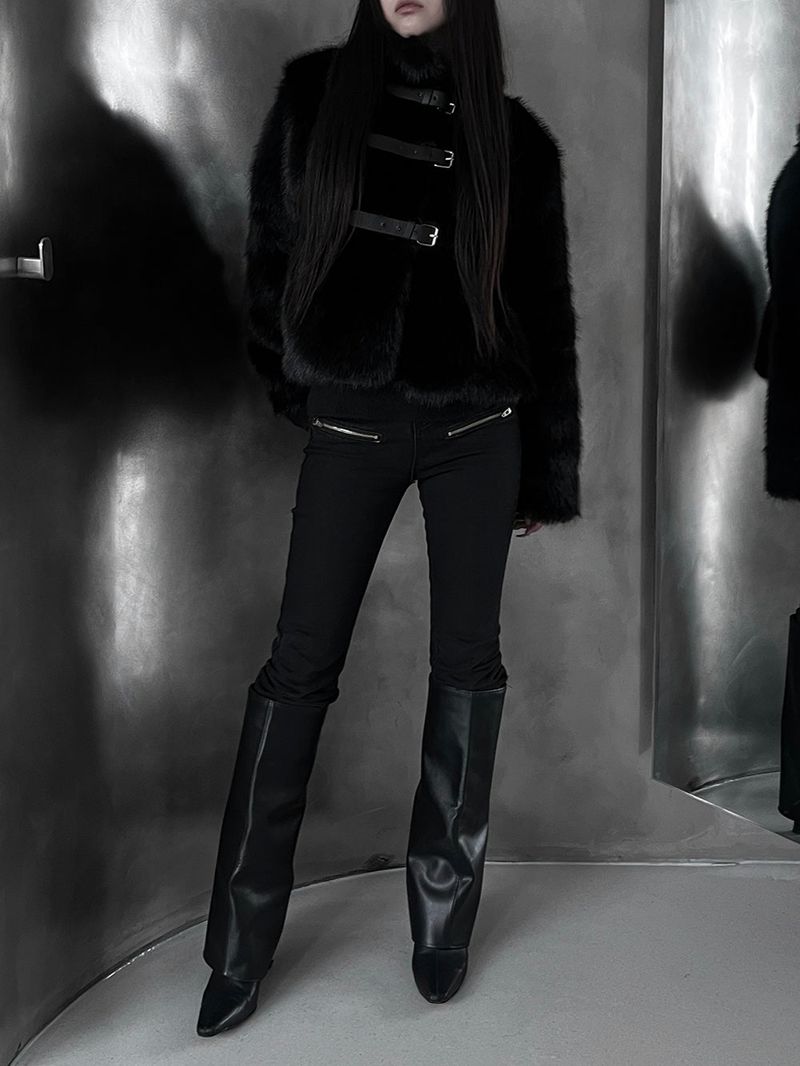 black buckle fur jacket