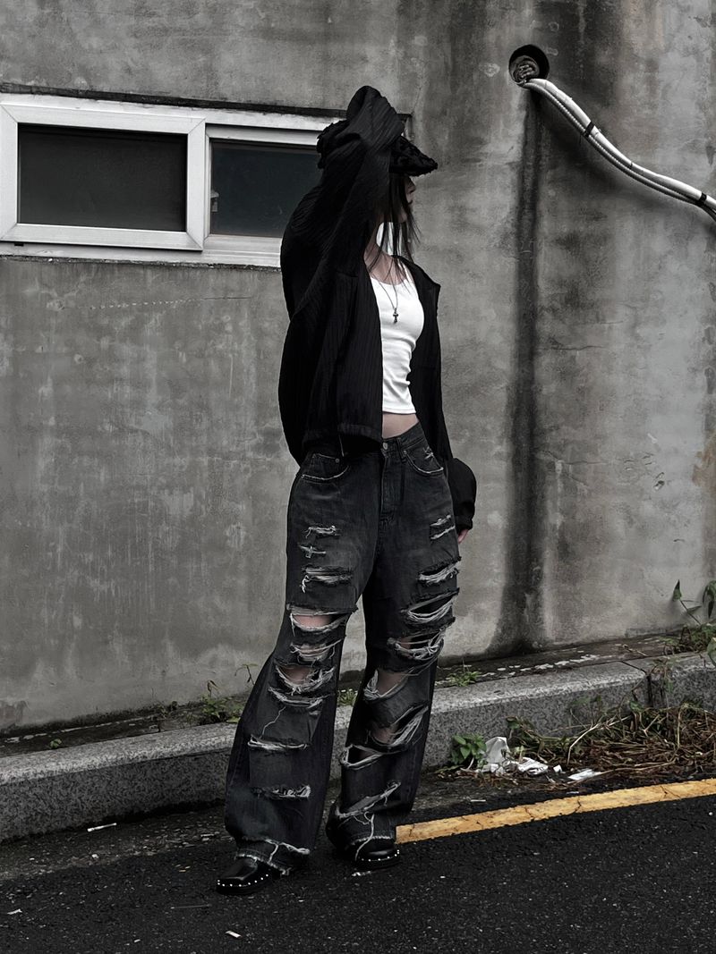 black destroyed wide denim