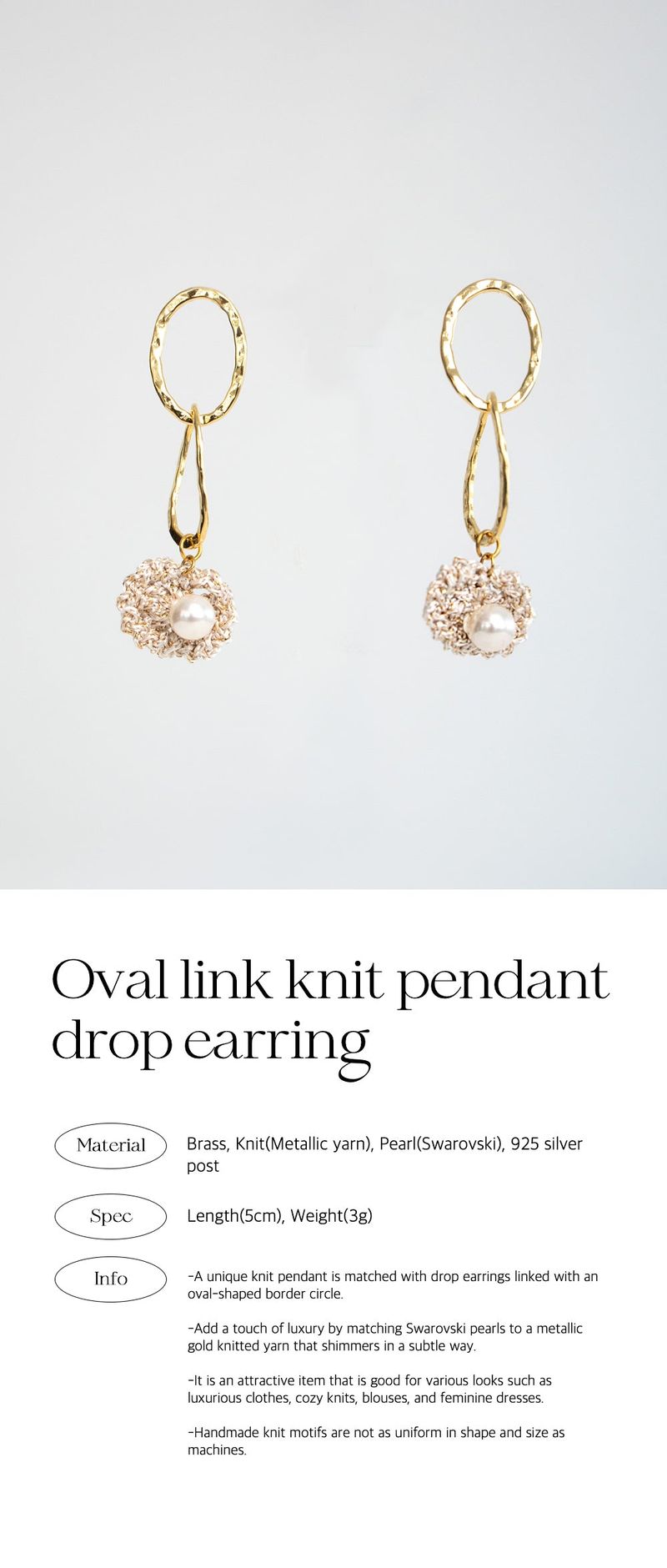 Oval link knit pendant drop earring