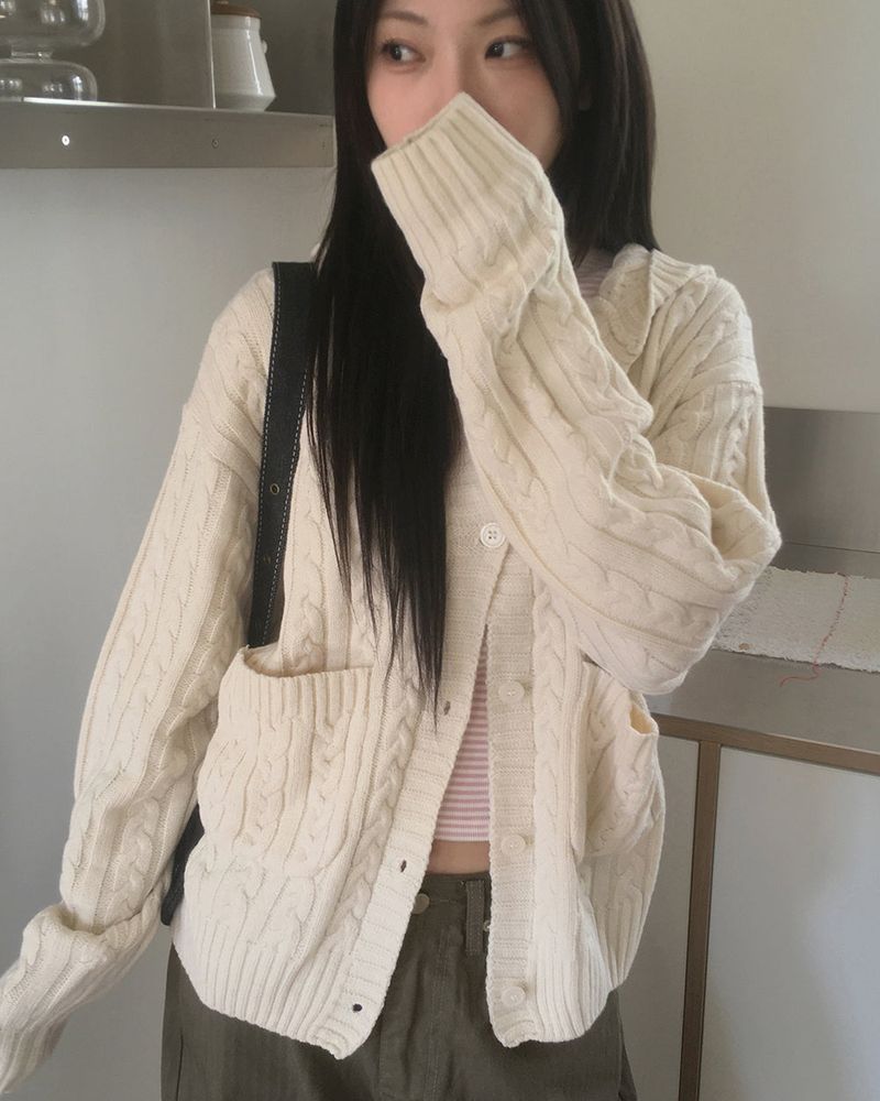 [MADE] Saru Twisted Pocket Hooded Knit Cardigan