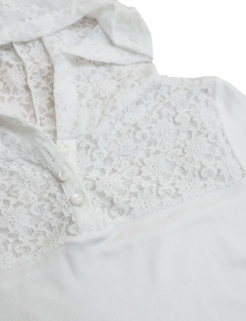 button lace hoodie top long ver. / white