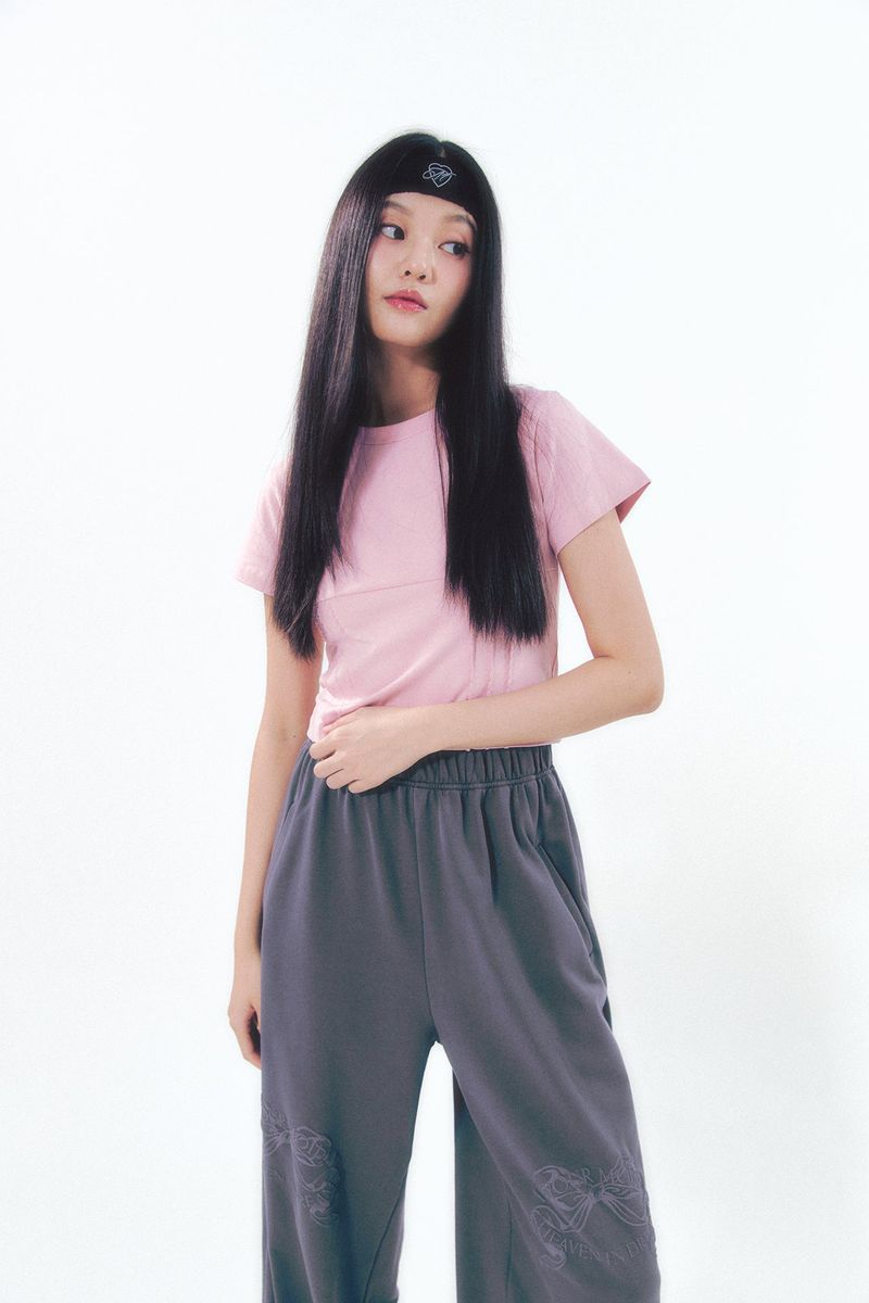 Knee Point Ribbon Jogger Pants Charcoal