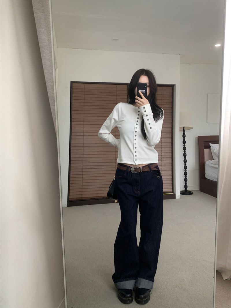 ペニーレッドステッチローワイドデニムパンツ