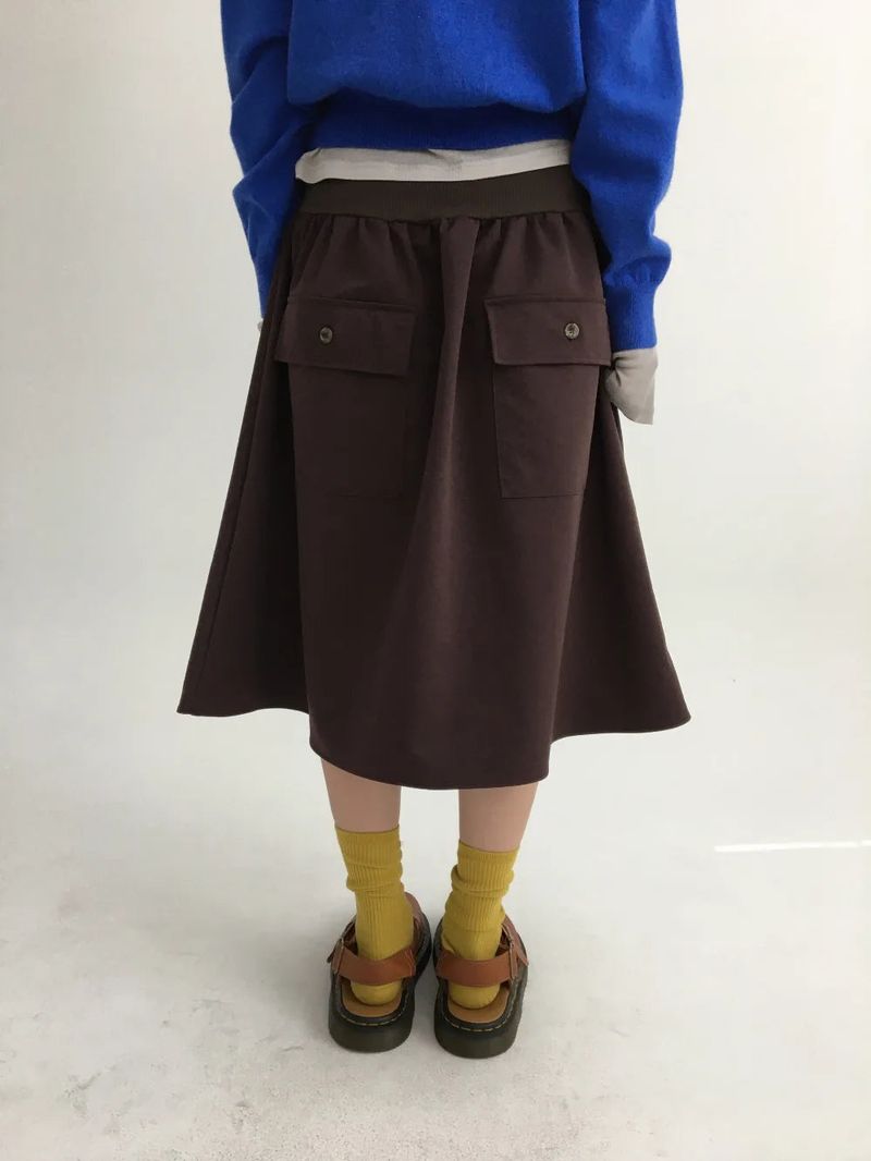 flap back pocket midi skirt (3color)