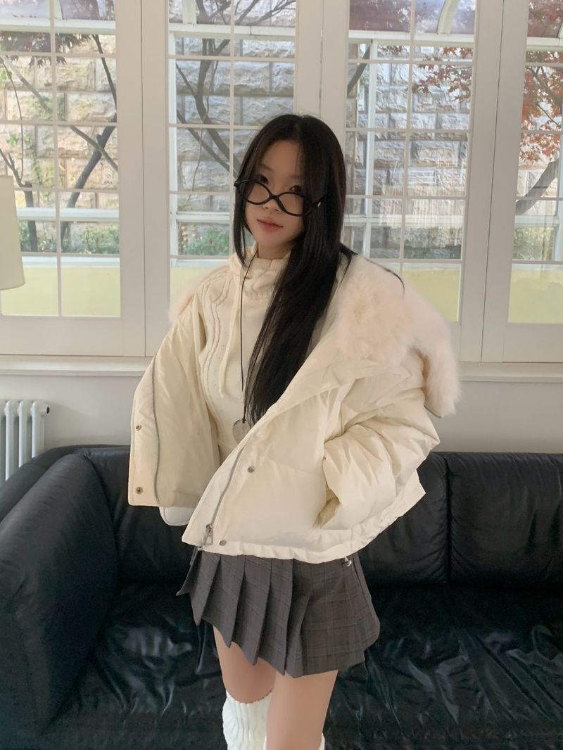Ice Bloom Fur-Collar Duck Down Short Puffer