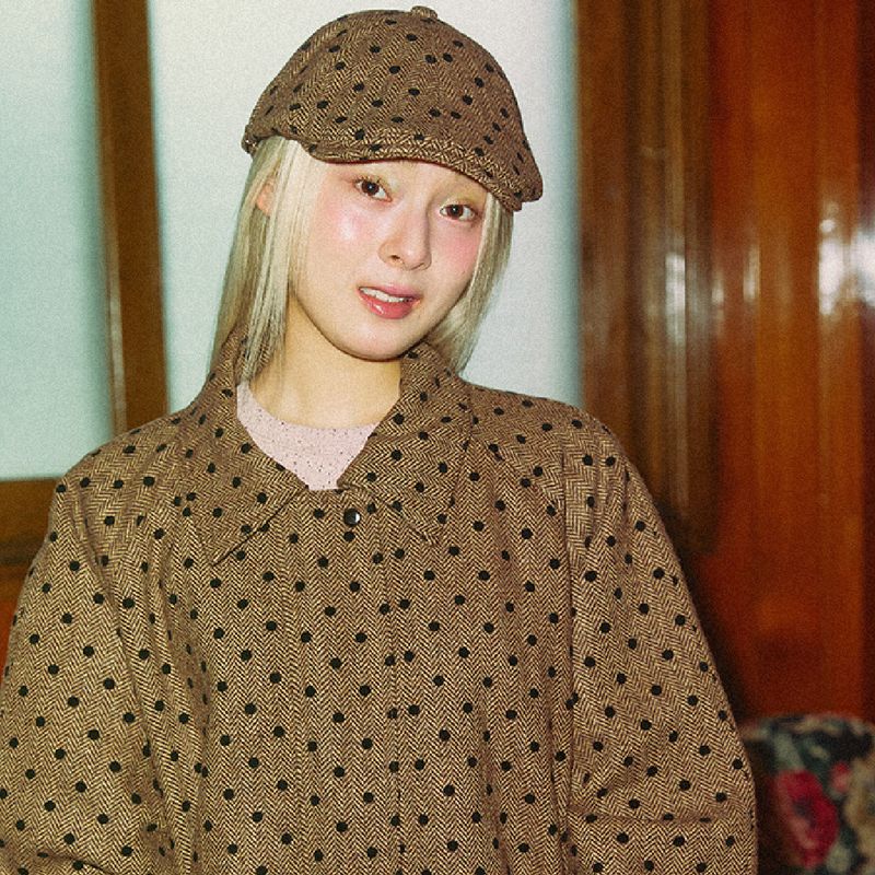 Wool Dot Herringbone Hunting Cap (brown)
