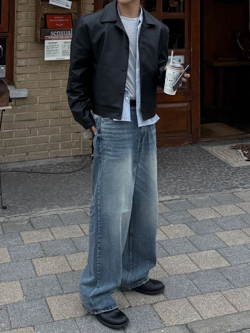 Double back pocket embossed denim pants