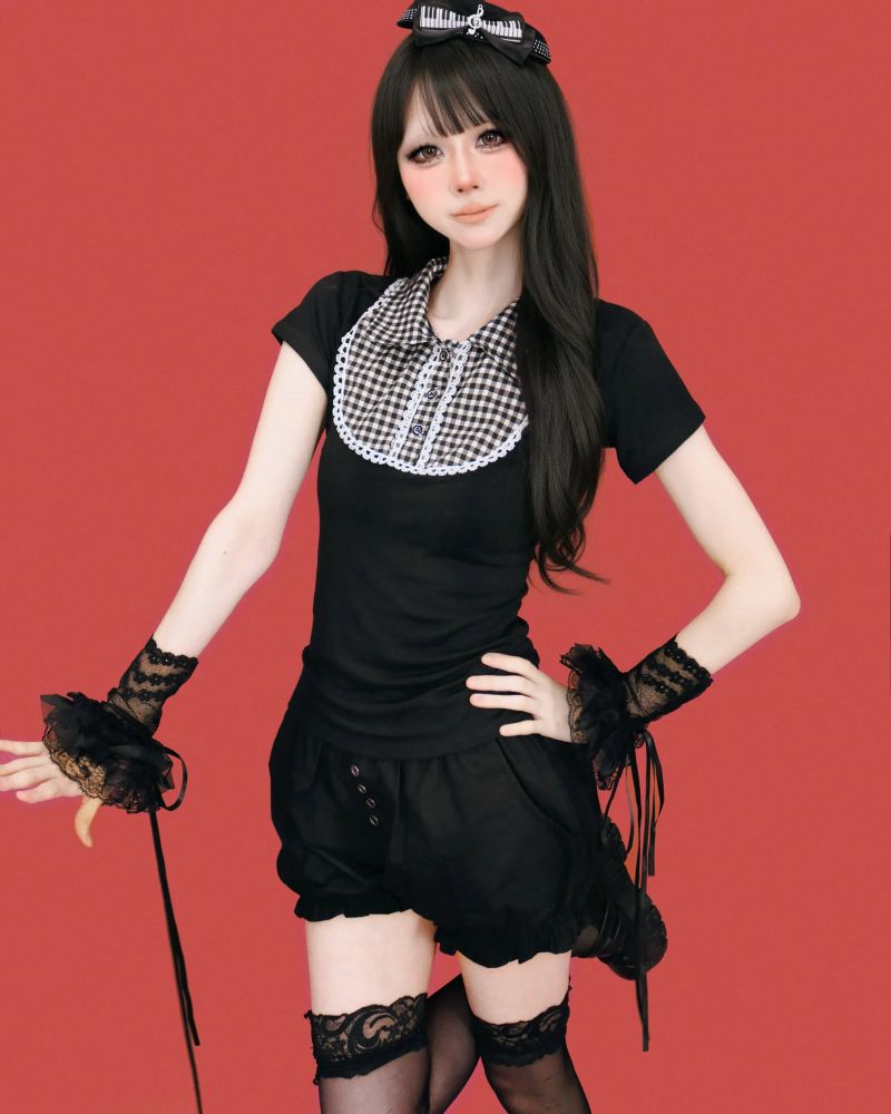 horror-game princess check blouse