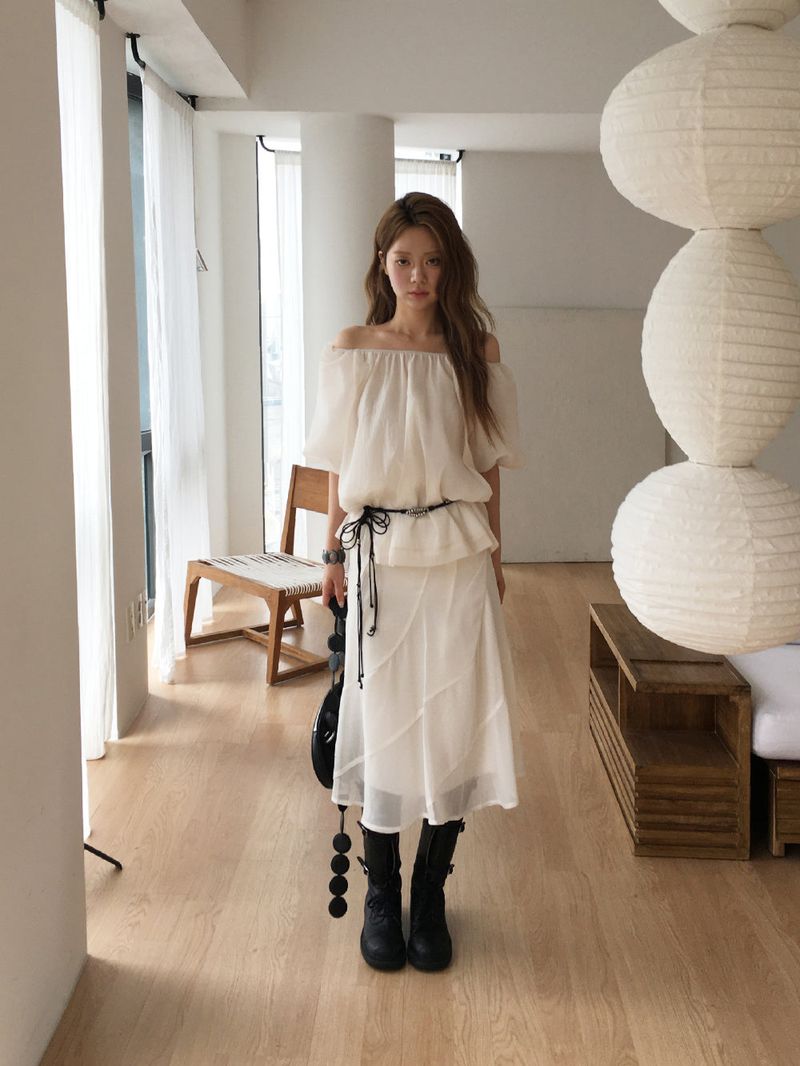 Ripple chiffon midi skirt
