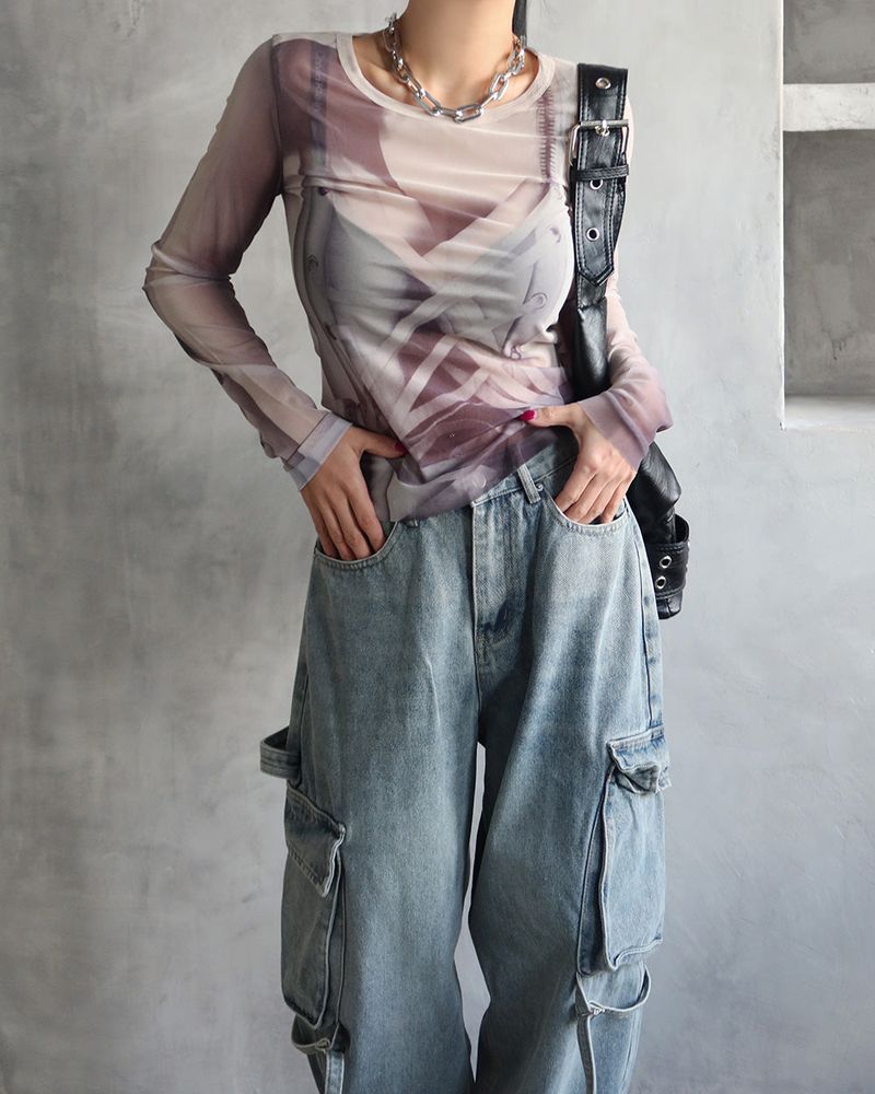 Corset See-Through Printed T-Shirt
