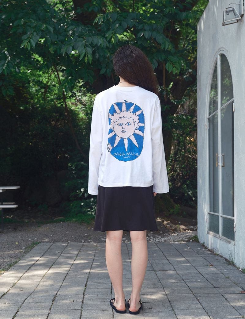 ブルーサンフェイスプリント半袖Tシャツ