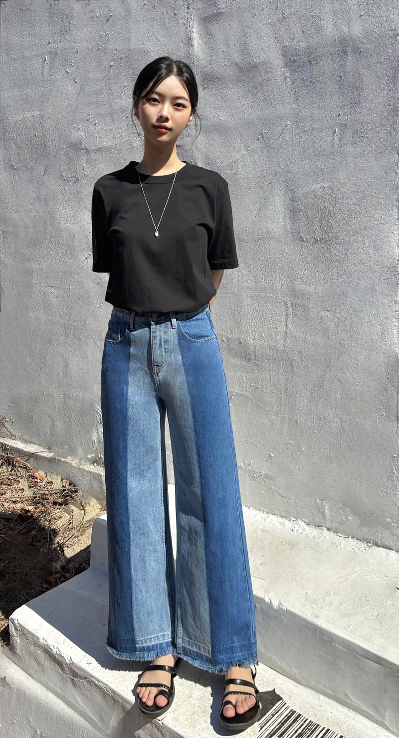 3RD REORDER TWO-TONE CONTRAST DENIM PANTS code 25006