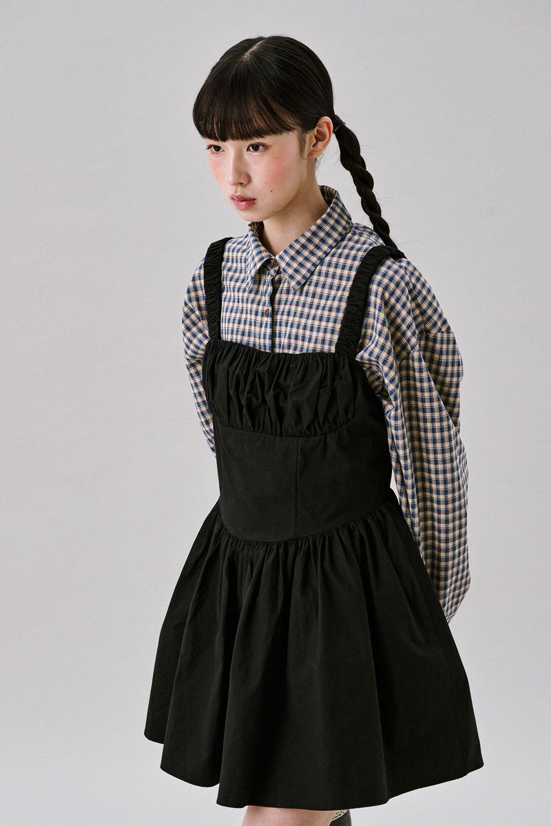 Merry Mini Shirring Dress [Black]