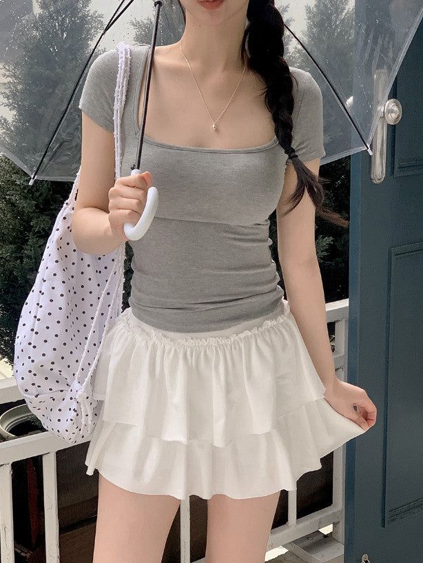 #Basic Square Cap Slim Short Sleeve T-shirt (5color)