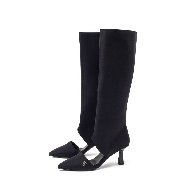 Cut-Out Pull-On Boots Heel(Black)