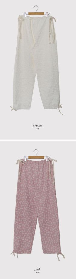 Flower Emboss String Wide Jogger Pants (4color)