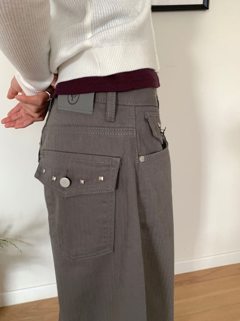 TWILL BACK POCKET STUD PANTS (3C)