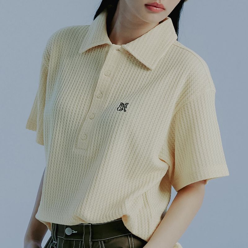 ROMANTIC CROWN（ロマンティッククラウン）の「RECENT BUTTON KNIT POLO_LIGHT YELLOW（Tops）」