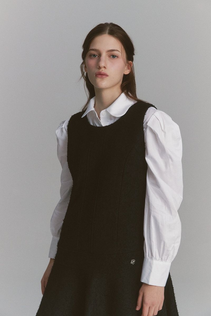 Back Ribbon Tweed Dress Black