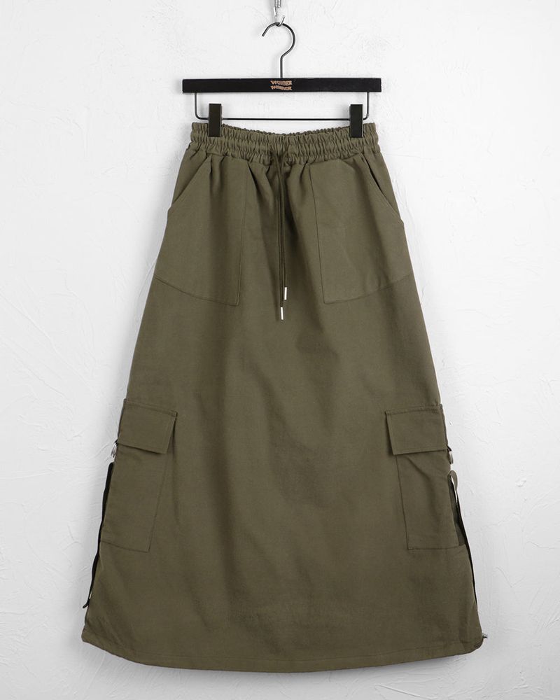 Tarp Fleece Cotton Cargo Two Way String Long Skirt