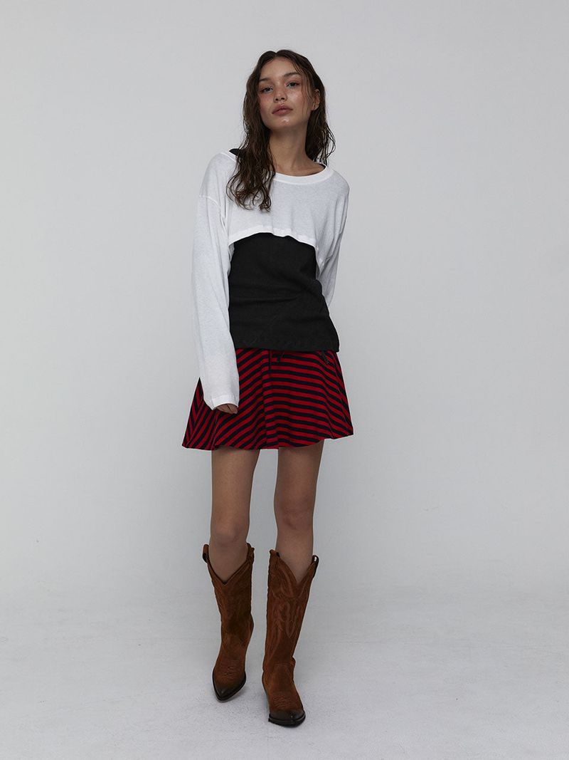 Striped Mini Skirt_Red