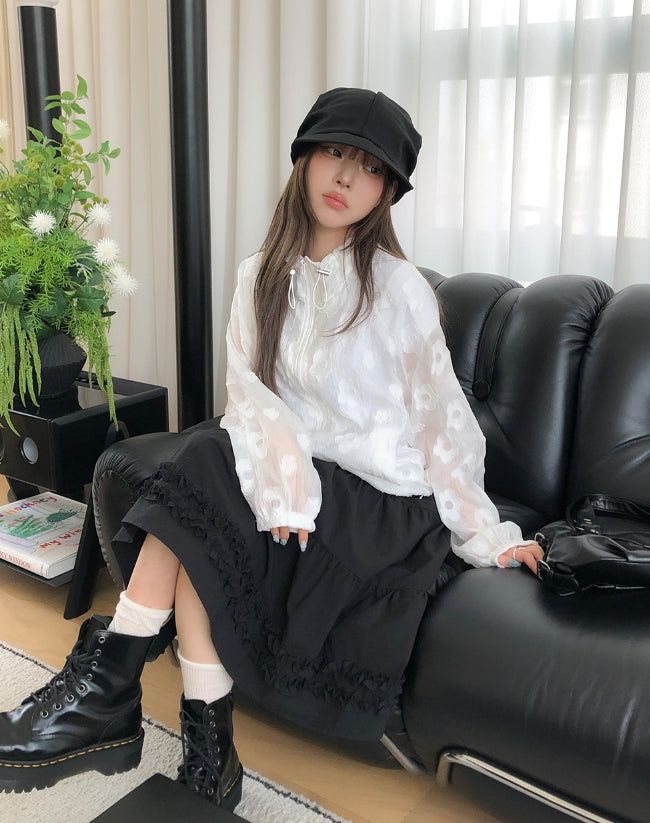 Ropin Flower See-Through Windbreaker Jumper