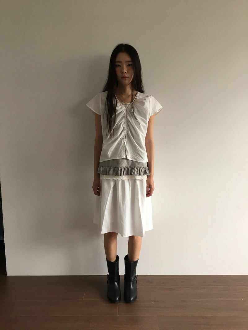 Marine button midi skirt (3color)