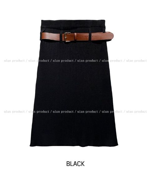 [Belt set] Belted knit midi skirt