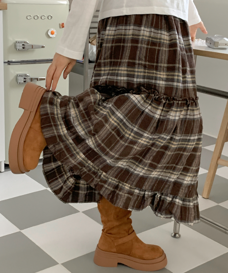 Sorbet Long Checkered Skirt