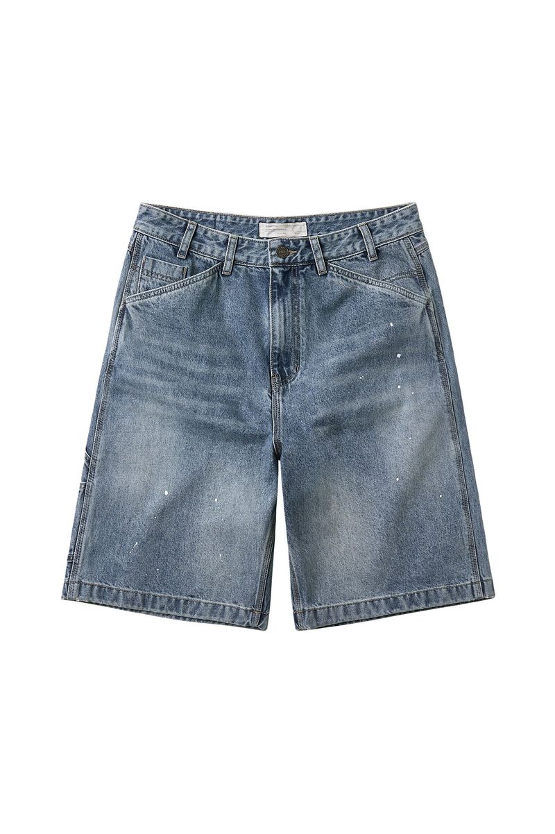 Aged Splatter Carpenter Denim Shorts(Washed Blue)