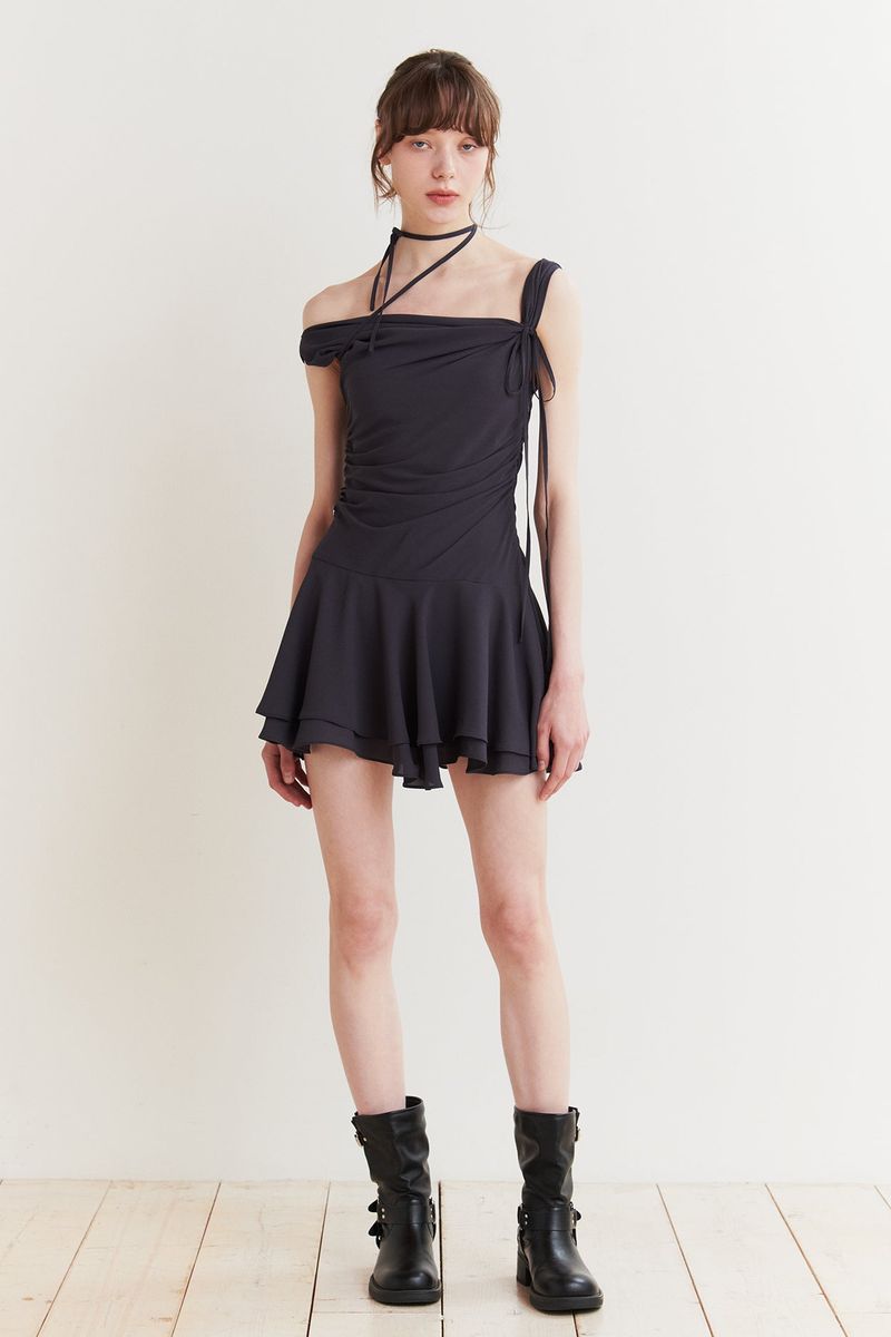 LILY FRILL DRESS charcoal