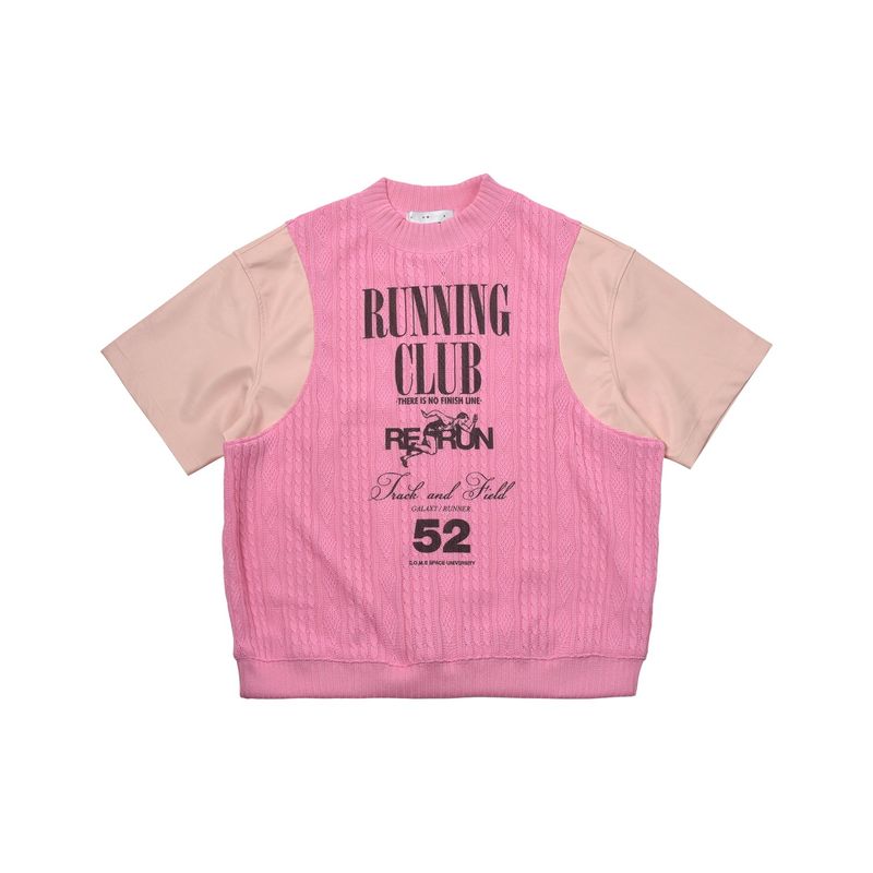 C.O.M.E（シーオーエムイー）の「[UNISEX] Leather-Sleeve Cable-Knit Sweater (Pink)（Tops）」