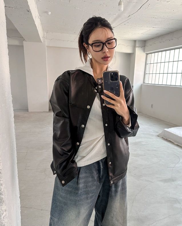 Margo Snap Pocket Balloon Leather Jacket