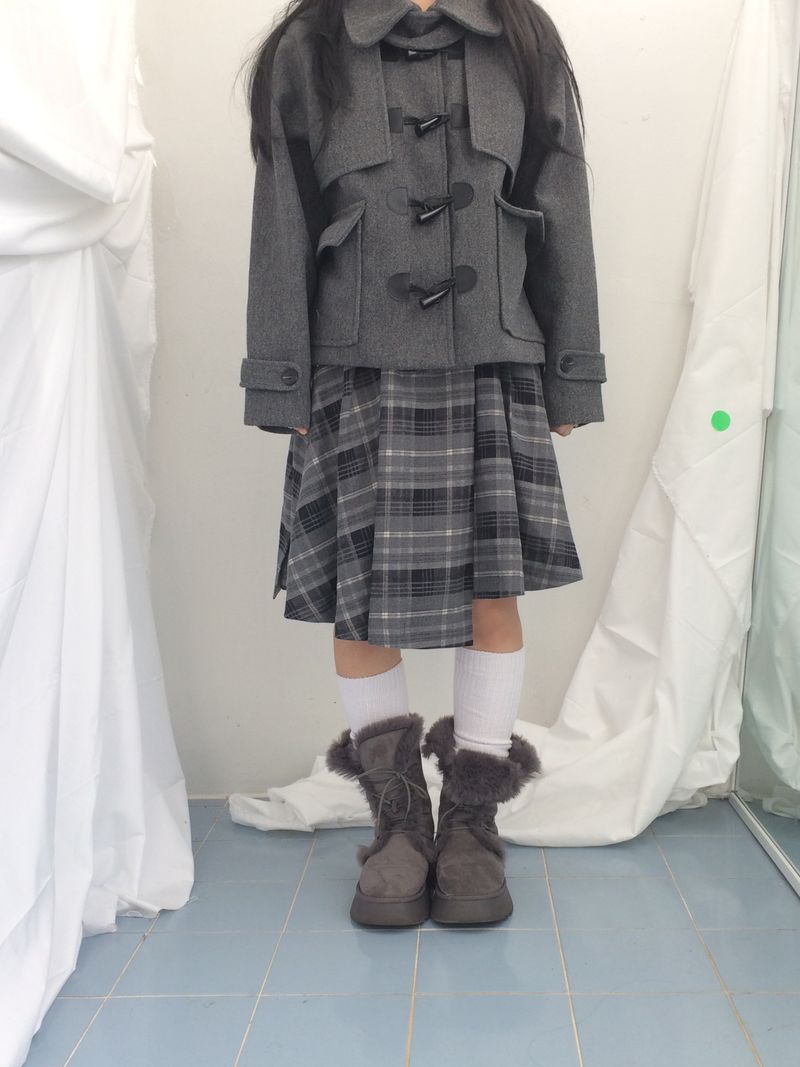Charcoal Blend Checkered Layered Skirt