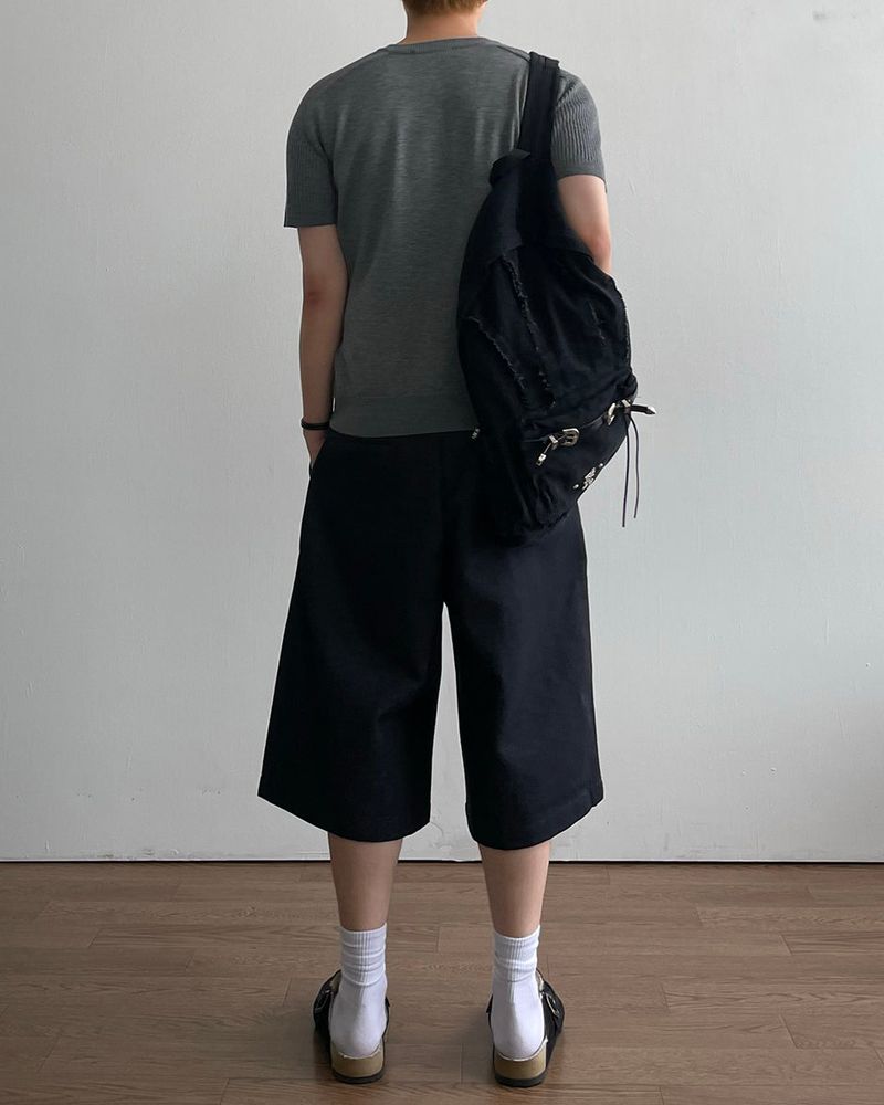 Needle Henley Neck Short Sleeve Knit
