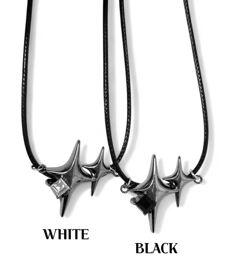 White Black Dia Star-2 Cubic long Necklace