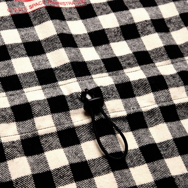 [UNISEX] Oversized Drawstring Checked Shirt (BLACK)